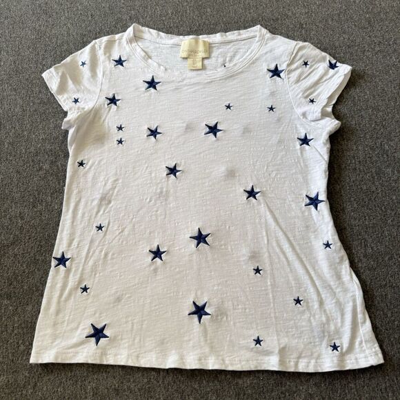 Cynthia Rowley Tops - CYNTHIA ROWLEY Blue Stars Embroidered Crew Neck White Tee SMALL Americana